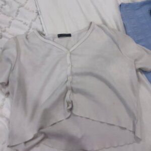 Brandy Melville White Cropped Over-Sized Button Up